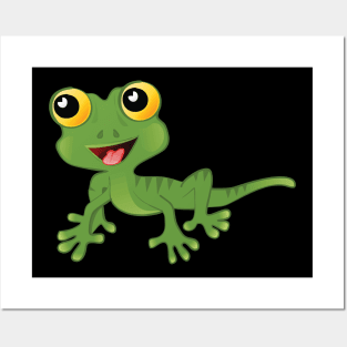 Gecko Cartoon - Cool Friendly Smiling Green Lizard Posters and Art